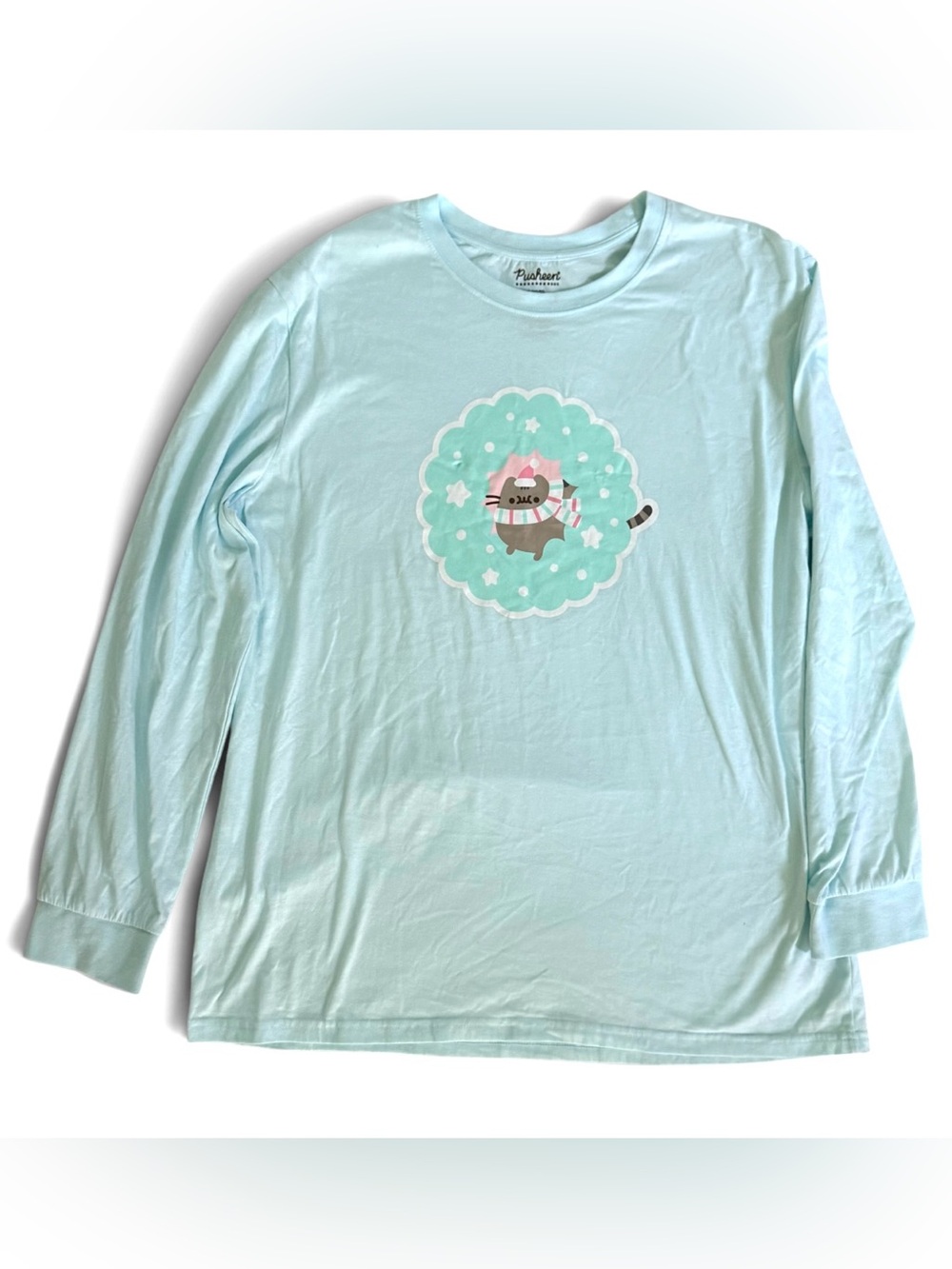 Pusheen Box Long Sleeve T-Shirt Women’s XL Blue Holiday Christmas Santa Shirt